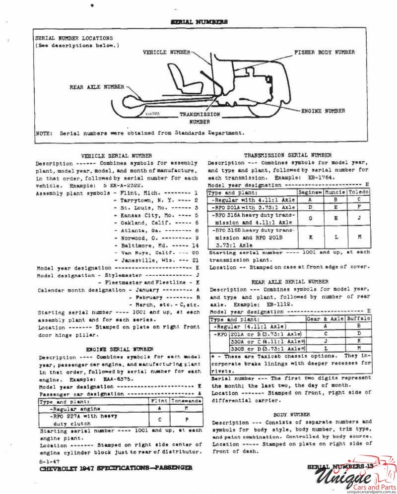 1947 Chevrolet Specifications Page 9